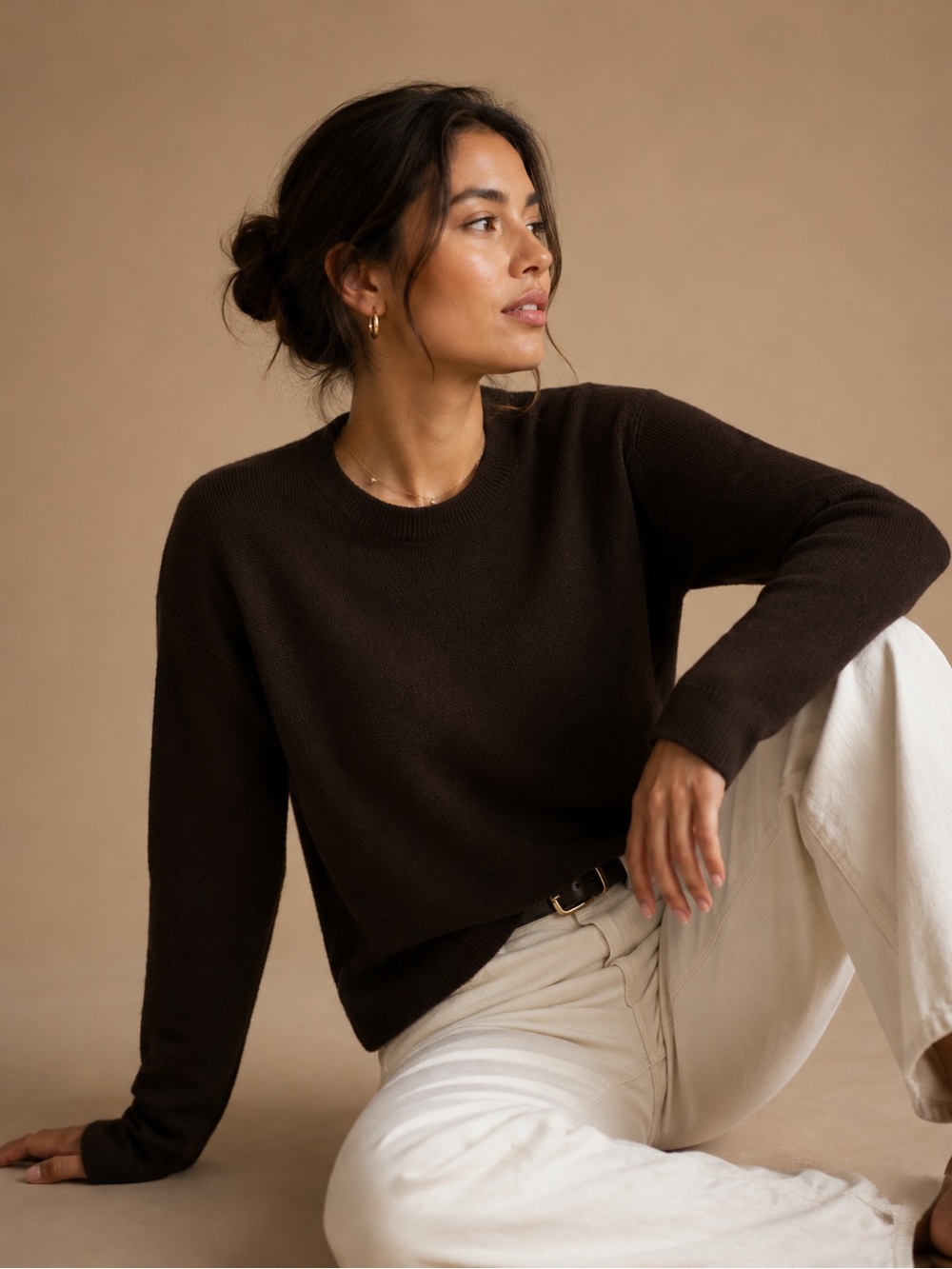 Mango Brown Knit Crop Sweater Top NWT Women's Large Minimalist Quiet Luxury Chic